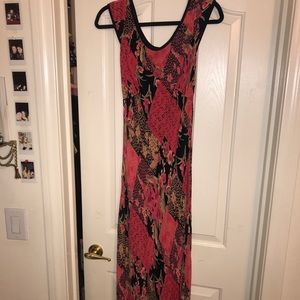 Black & Pink Floral Dress Long Maxi